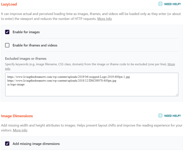 WP Rocket Lazy Load Settings