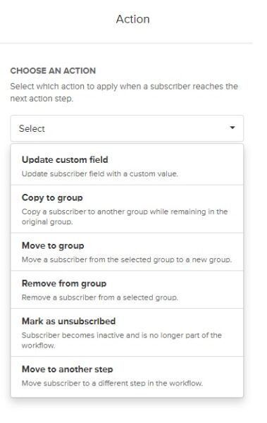 Actions in Mailerlite Autoresponder