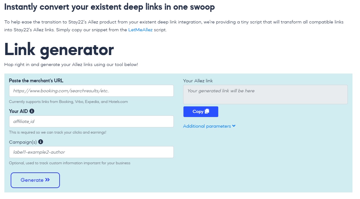 Stay22 Deep Link Generator